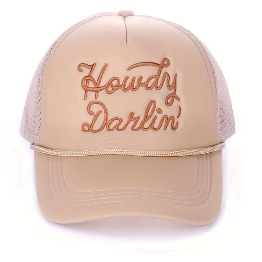 Howdy Darlin Embroidered Trucker Hat Neutral SnapBack Western Country Music NWT